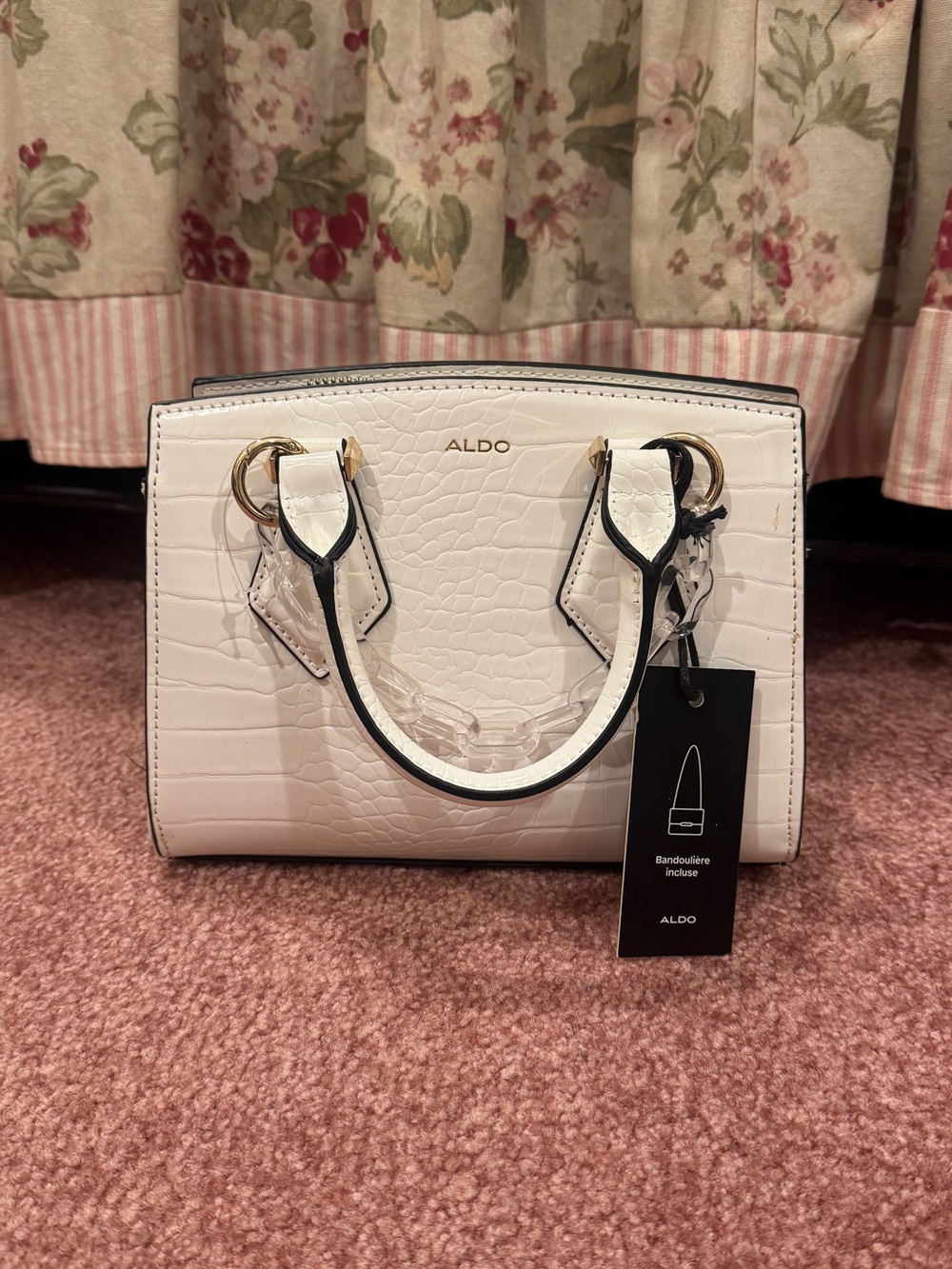 Aldo Elegant White Croc-Embossed Handbag